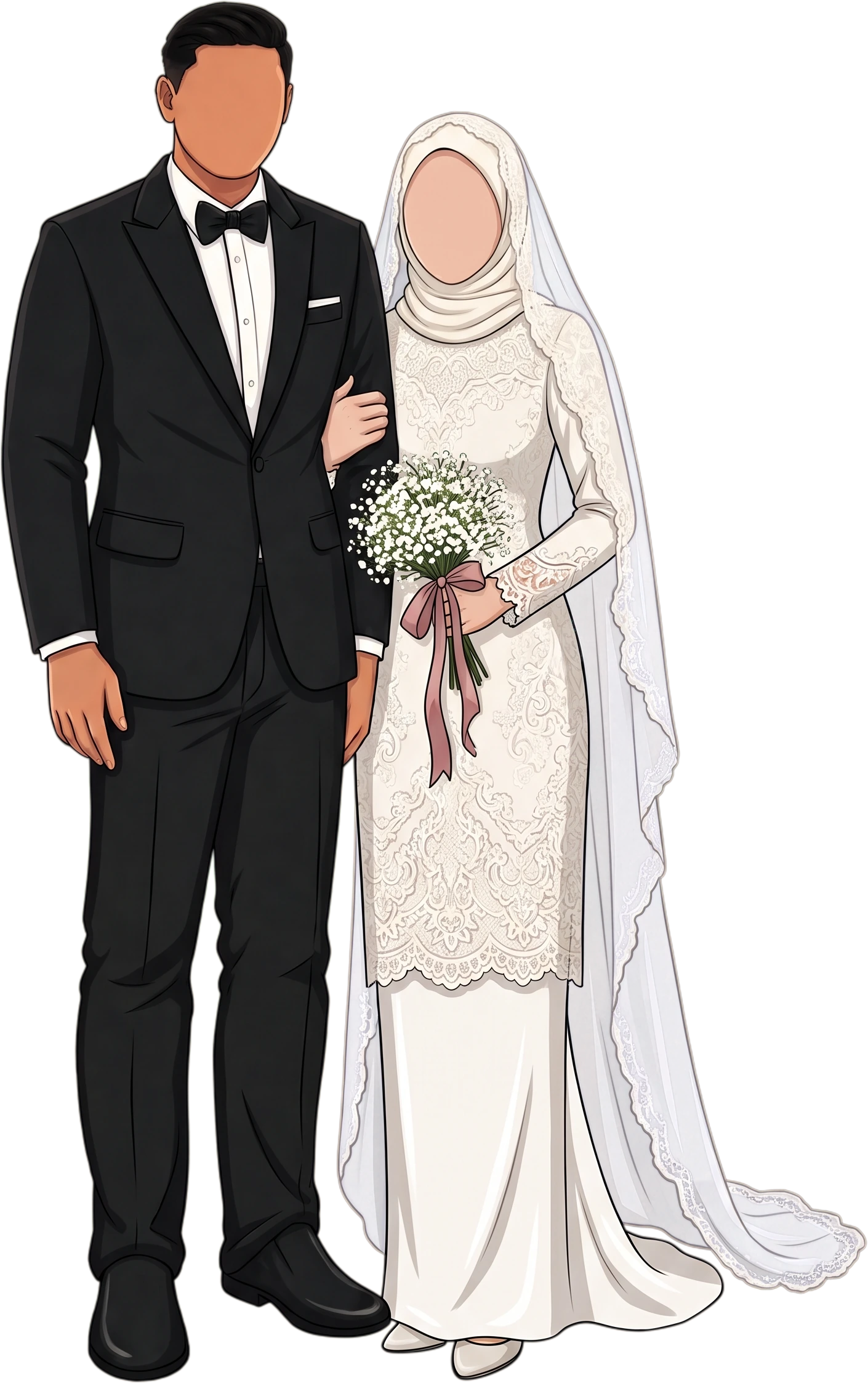 Ilustrasi Ainul dan Syakhir dalam busana pengantin